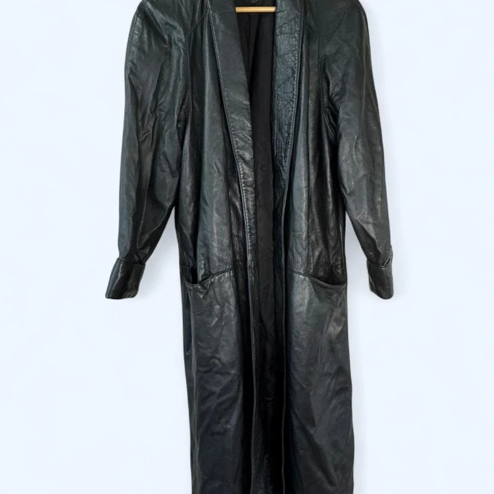 Black Leather Trench Coat - Picture 1 of 1